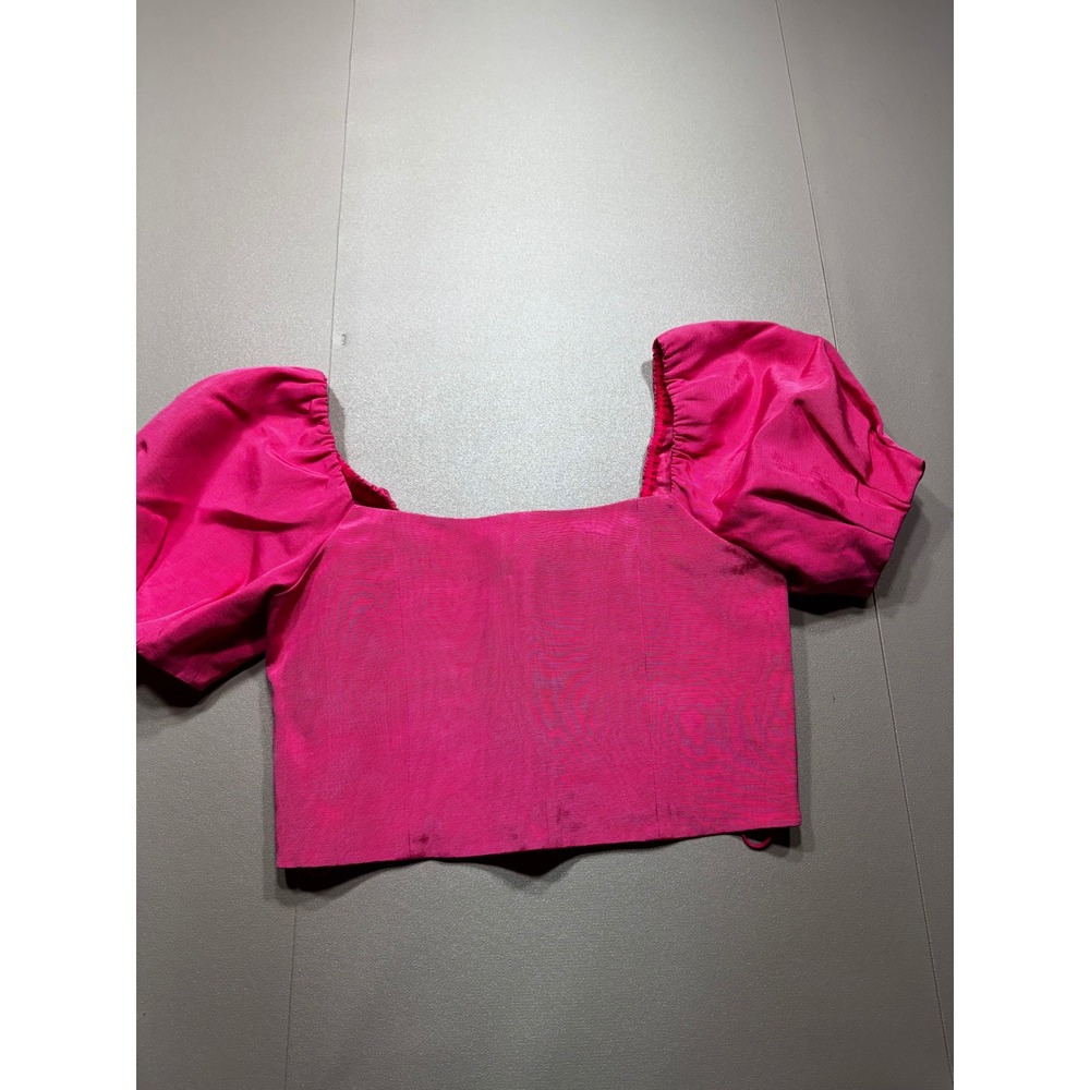 Alice + Olivia Pink Puff Sleeve Crop Top Square Neck Zipper Back CC002Q46033 12